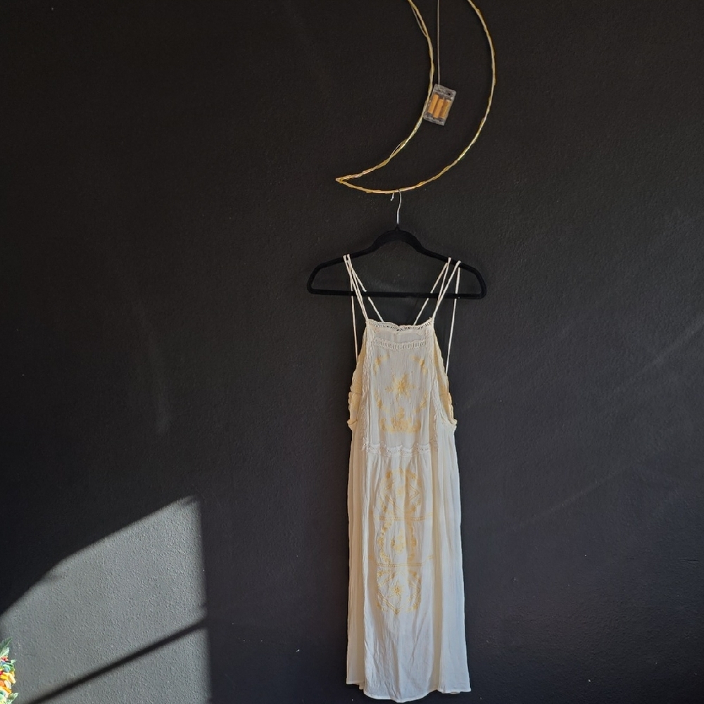Dance & Marvel Embroidered Cream Midi Dress
